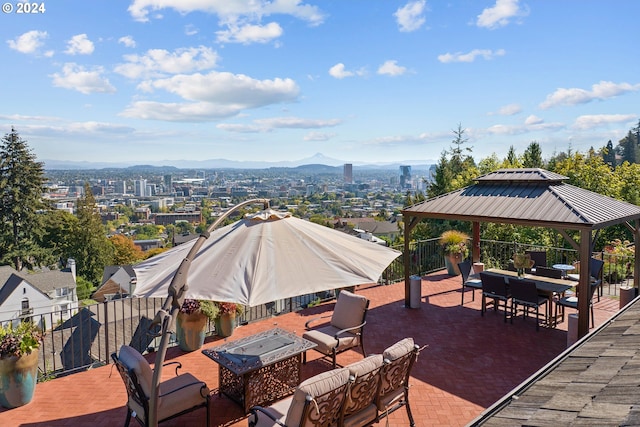 2868 NW Cumberland Rd, Portland, OR 97210 - view of patio featuring a gazebo, outdoor lounge area, and a mountain view