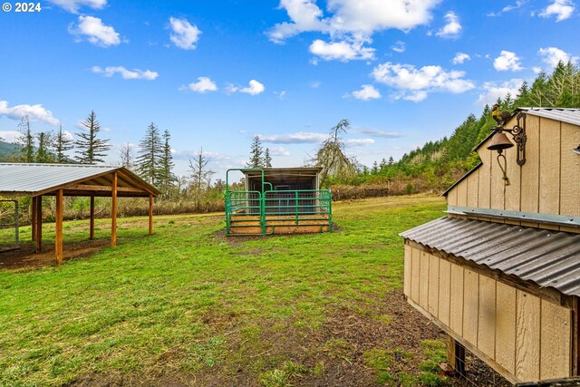 view of yard with an outbuilding