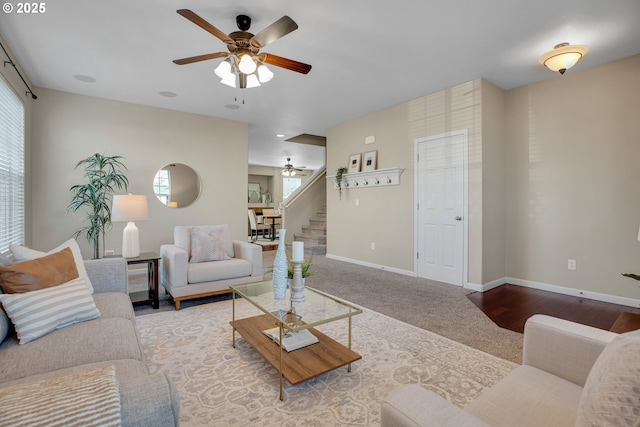 living room with ceiling fan