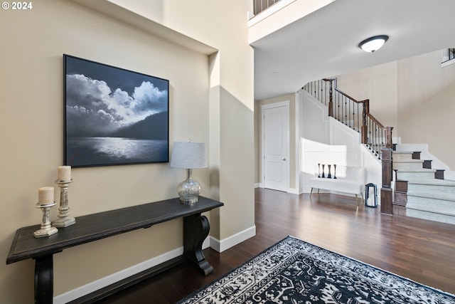 interior space with dark wood-type flooring