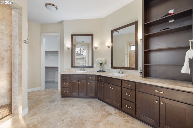 bathroom featuring vanity and walk in shower