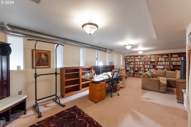 view of carpeted home office