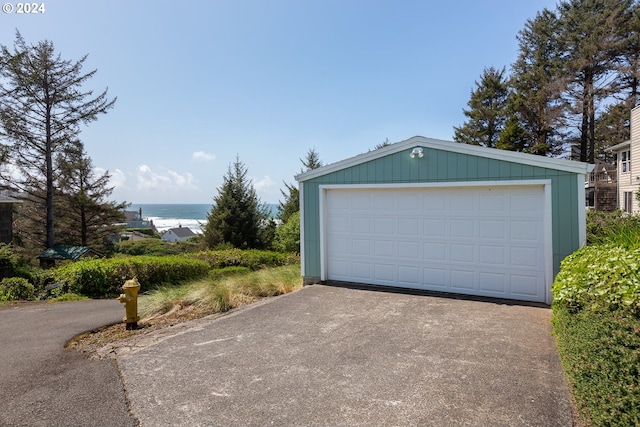 garage with a water view