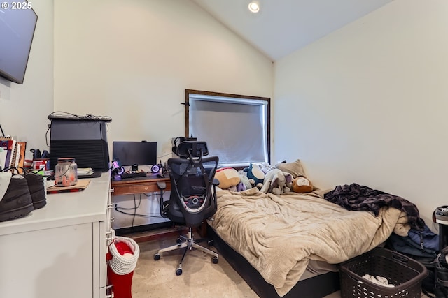 bedroom with lofted ceiling