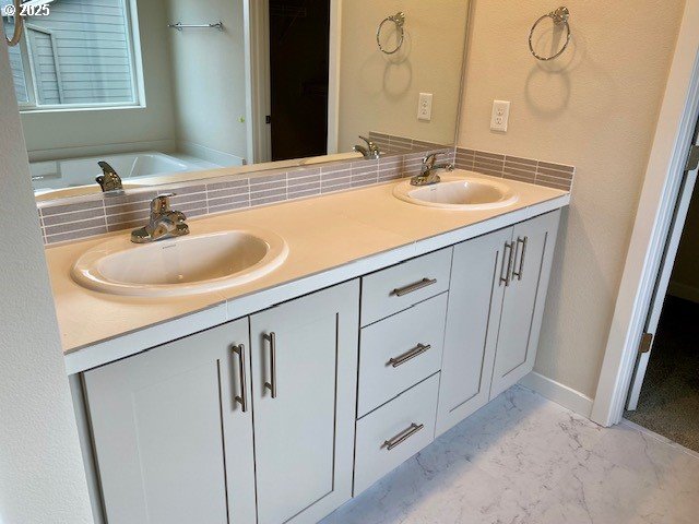 bathroom with vanity and a bathing tub