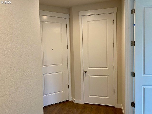 corridor featuring dark hardwood / wood-style floors