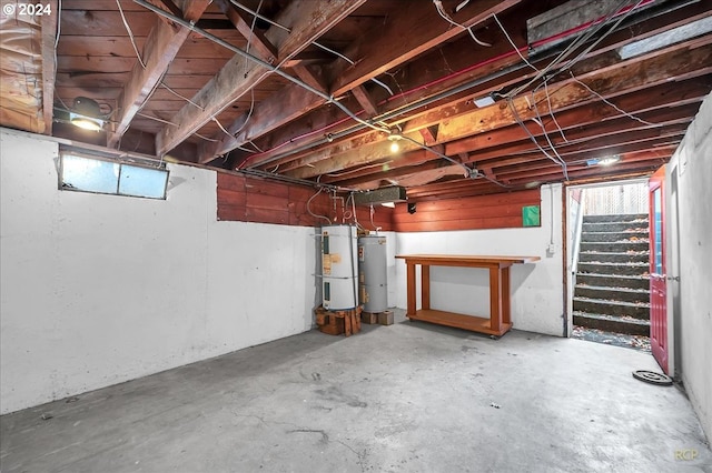 basement featuring water heater