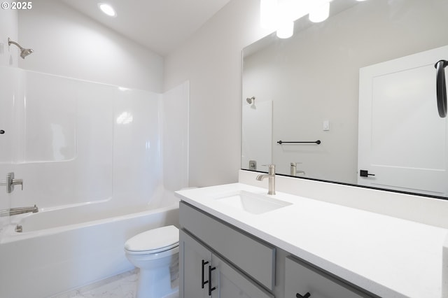 full bathroom with vanity, toilet, and tub / shower combination