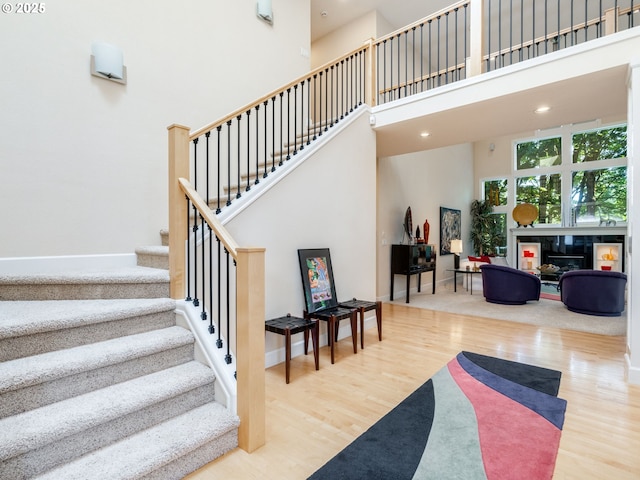 4374 M Loop, Washougal, WA 98671 - staircase with a towering ceiling, wood finished floors, and recessed lighting
