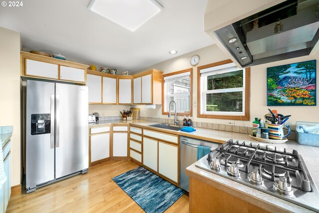 kitchen featuring light hardwood / wood-style flooring, stainless steel appliances, and sink