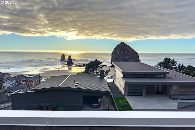 exterior space with a beach view