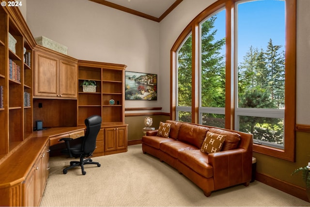 interior space featuring built in desk and dark wood-type flooring