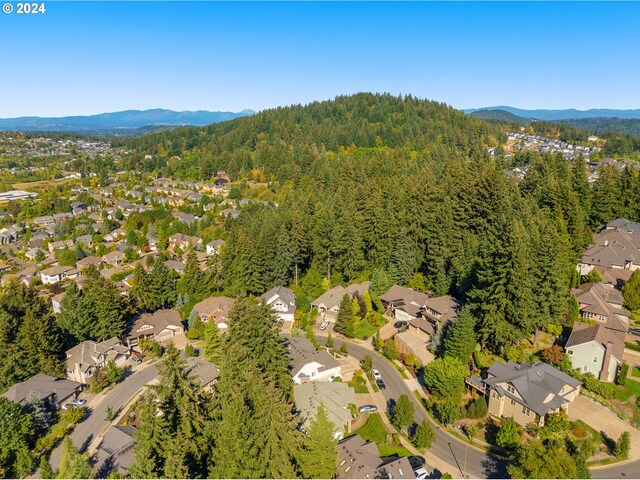 drone / aerial view featuring a mountain view