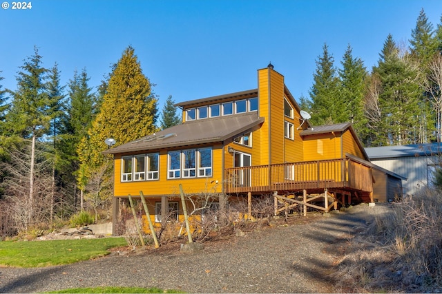 rear view of house with a wooden deck