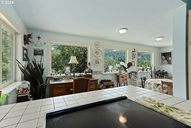 kitchen with tile countertops, stovetop, and a healthy amount of sunlight