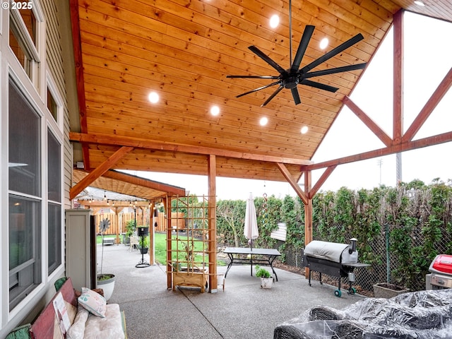 view of patio / terrace featuring ceiling fan and a grill