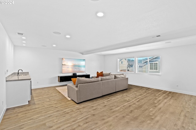 living room with sink and light wood-type flooring