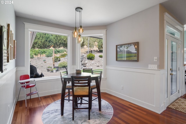 dining space featuring dark hardwood / wood-style floors