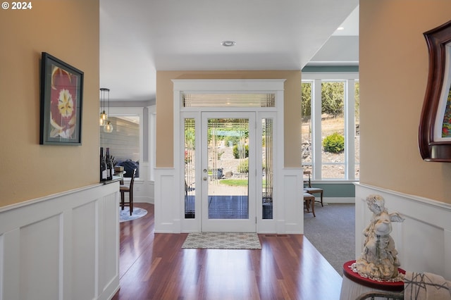 entryway with dark hardwood / wood-style flooring