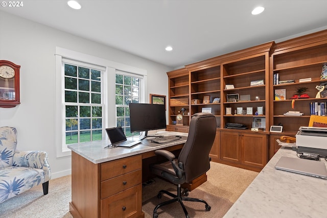 view of carpeted office space