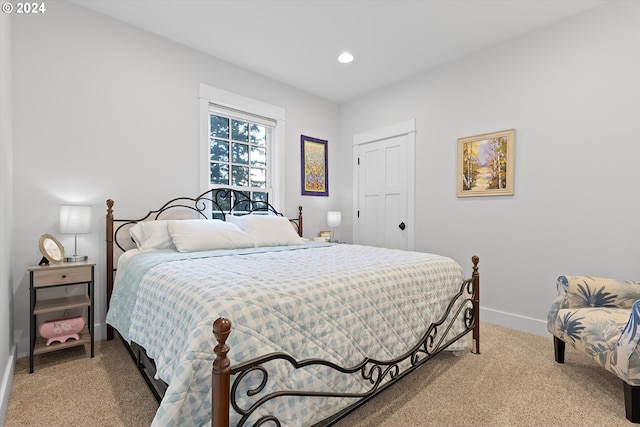 bedroom with carpet flooring and a closet