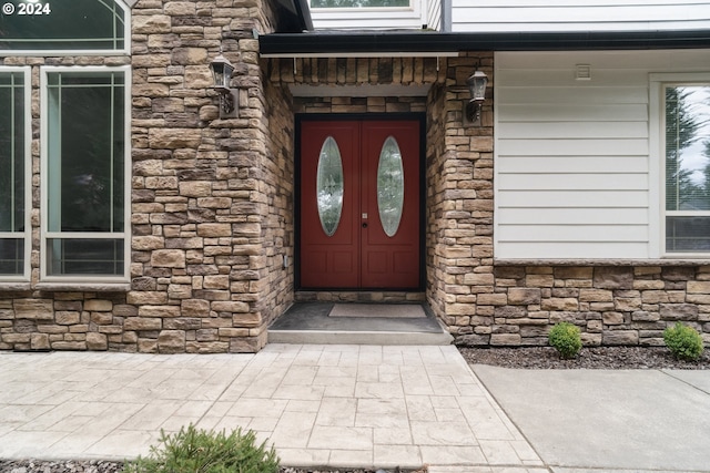 property entrance with french doors