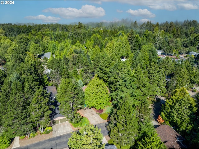 birds eye view of property with a forest view