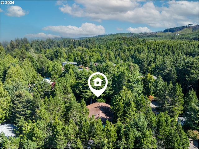 bird's eye view featuring a view of trees