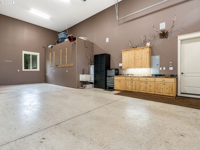 garage with sink and electric panel