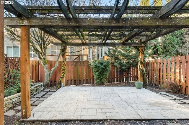 view of patio / terrace with a fenced backyard and a pergola