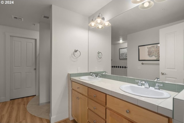 bathroom with wood-type flooring and vanity