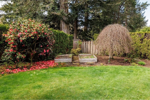 view of yard with a garden and fence