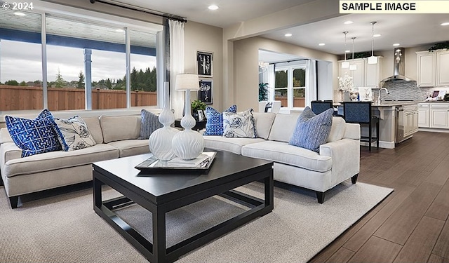 living room featuring dark hardwood / wood-style flooring