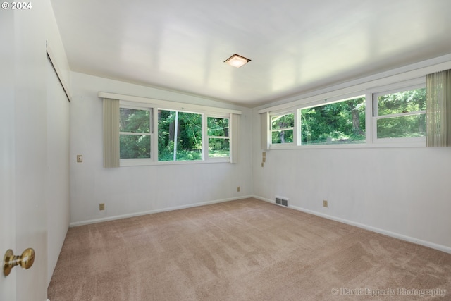 unfurnished room with light carpet