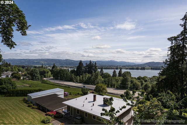 aerial view with a water and mountain view