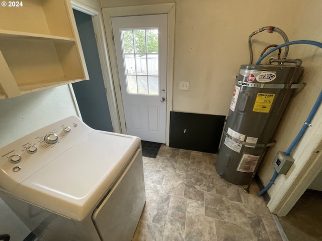 laundry room with washer / clothes dryer and strapped water heater