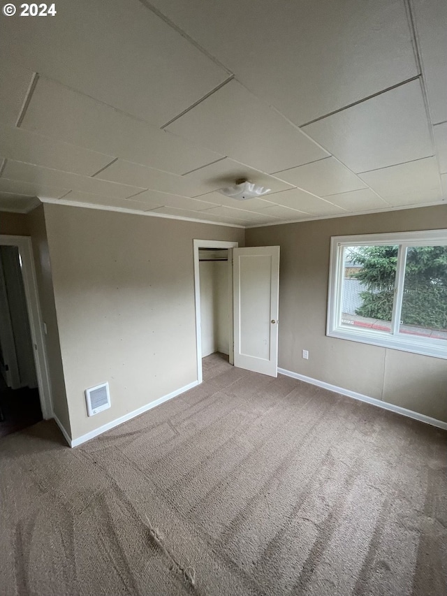 unfurnished bedroom featuring carpet floors and a closet