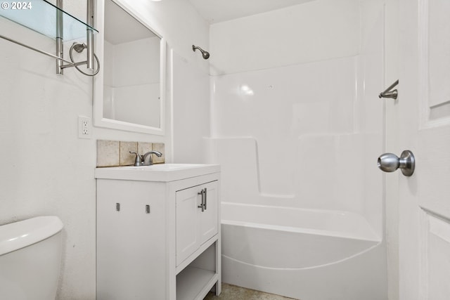 full bathroom with vanity, toilet, and tub / shower combination