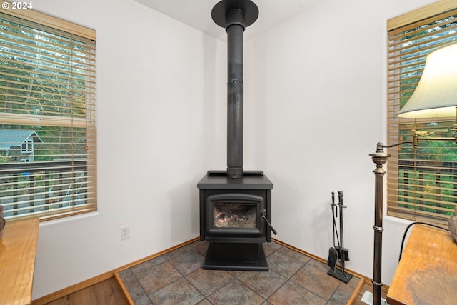 room details with a wood stove