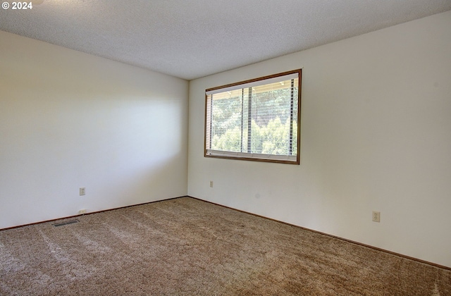 carpeted empty room featuring a textured ceiling