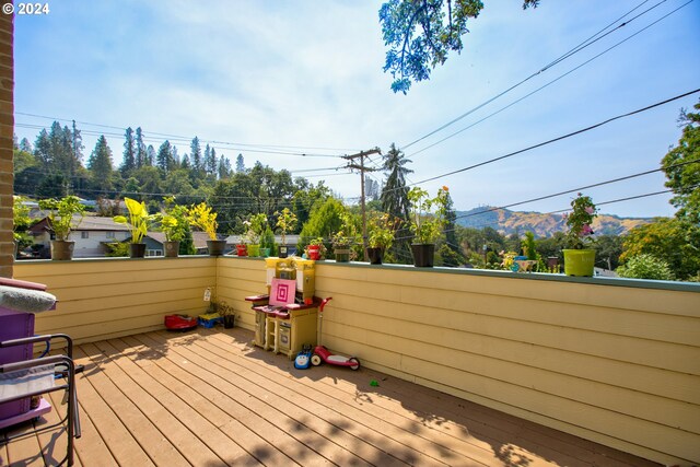 deck featuring a mountain view