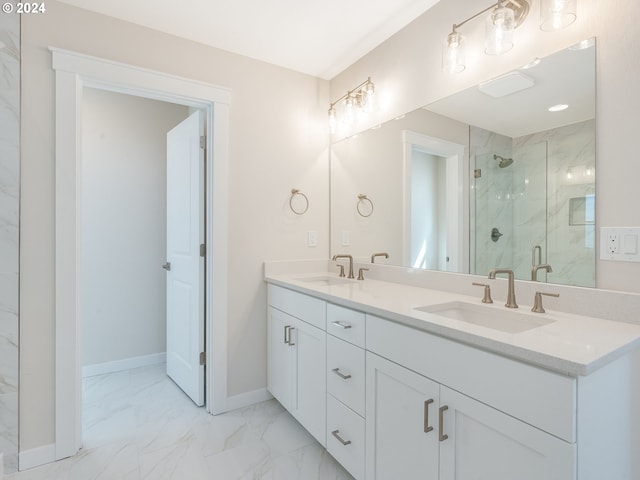 bathroom with vanity and an enclosed shower