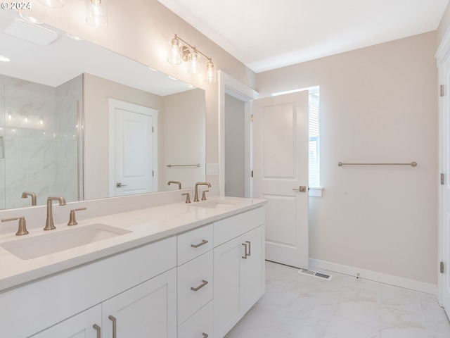 bathroom with vanity and walk in shower