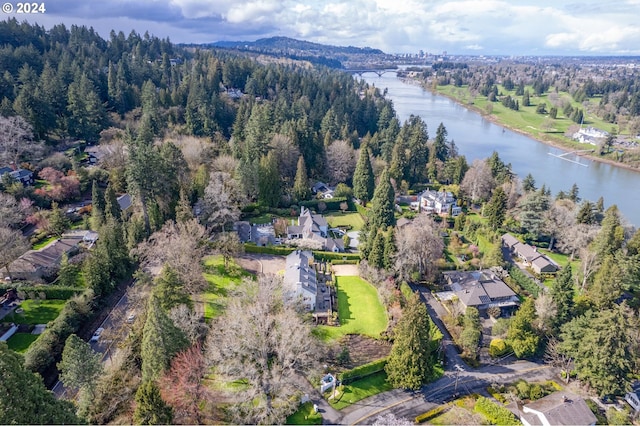 aerial view featuring a water view