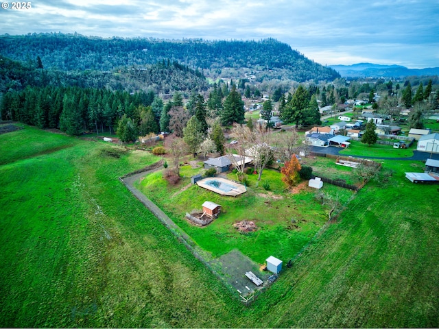 birds eye view of property with a mountain view