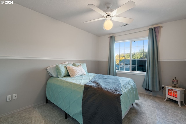 bedroom featuring carpet floors and ceiling fan