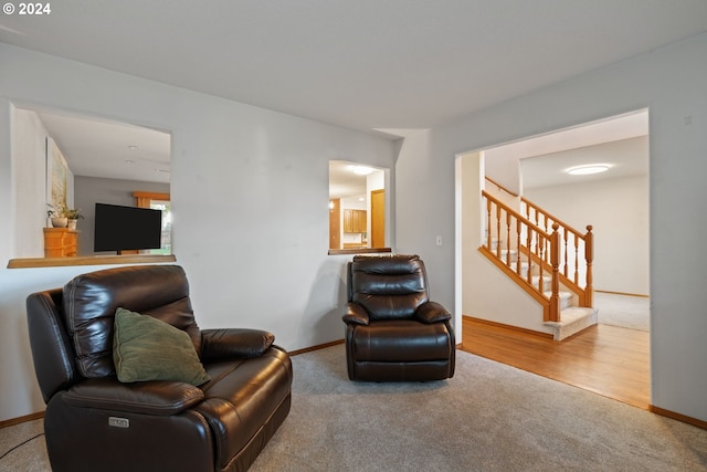 living area with carpet flooring