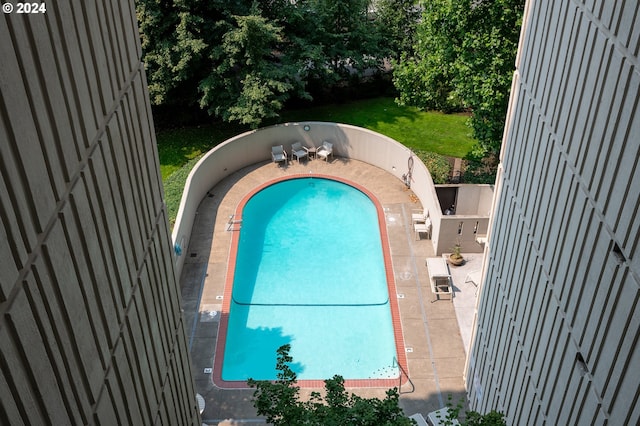 view of swimming pool with a patio area