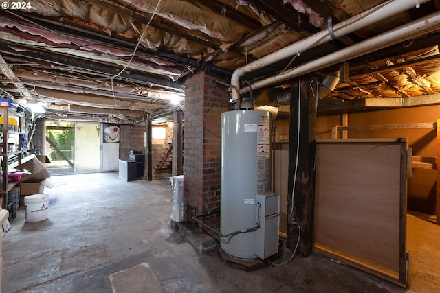 basement featuring gas water heater