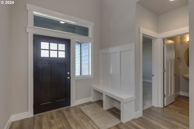 foyer entrance with light wood-type flooring